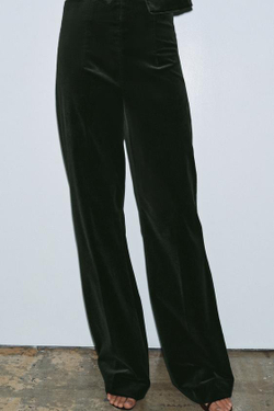 ZARA БАРХАТНЫЕ БРЮКИ FLARE ZW COLLECTION, ЗЕЛЕНЫЙ