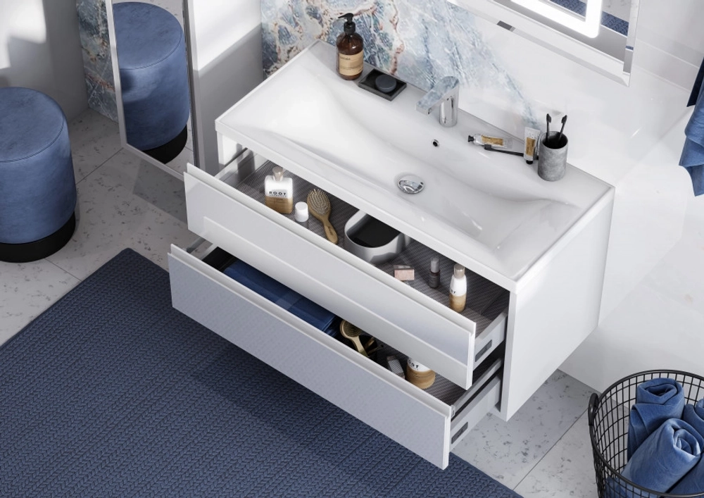 Тумба под раковину AQUATON Римини 100 подвесная, белый глянец (1A232801RN010)