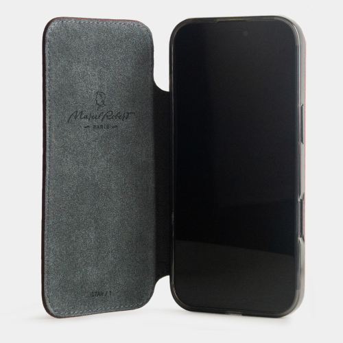 Чехол-книжка кожаная для iPhone 17 Air, теленок бордового цвета