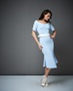 23-04-20 SS Трикотажное платье с поясом, юбка годе, голубой XL