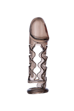 Стимулирующая насадка на пенис с креплением за мошонку XLover (11,5 см) (Цвет: прозрачно-черный)