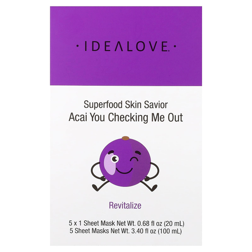 Idealove, Superfood Skin Savior, маска с суперфудами, асаи, 5 шт. по 20 мл (0,68 жидк. унции)
