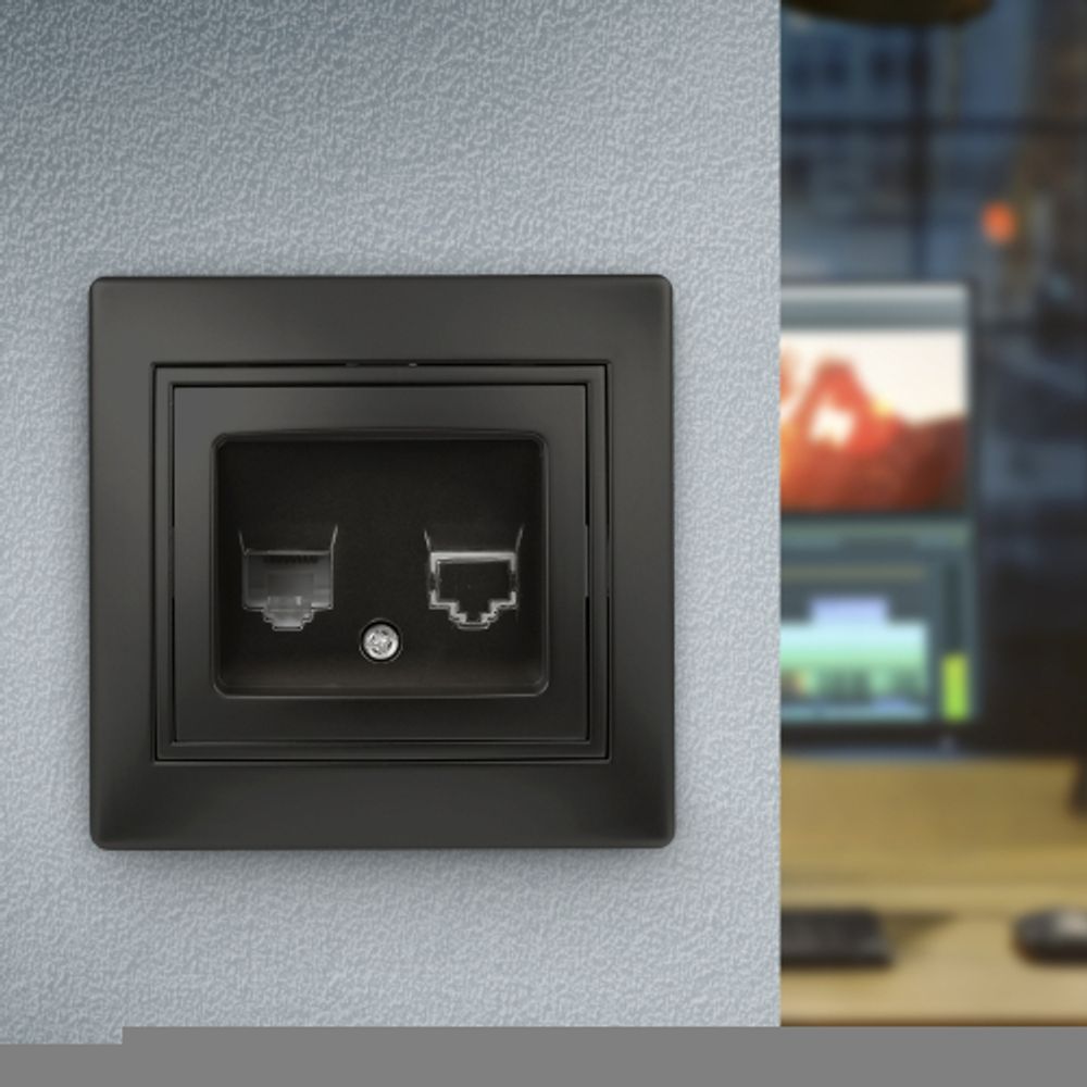 Розетка Intro Plano 1-302-05 телефонная RJ11, IP20, СУ, антрацит