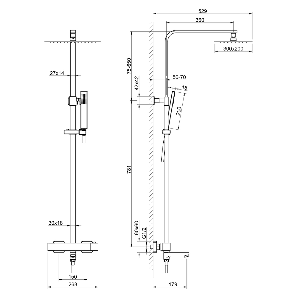 Душевая система с термостатом Timo Tetra-thermo SX-0169/18 черное золото