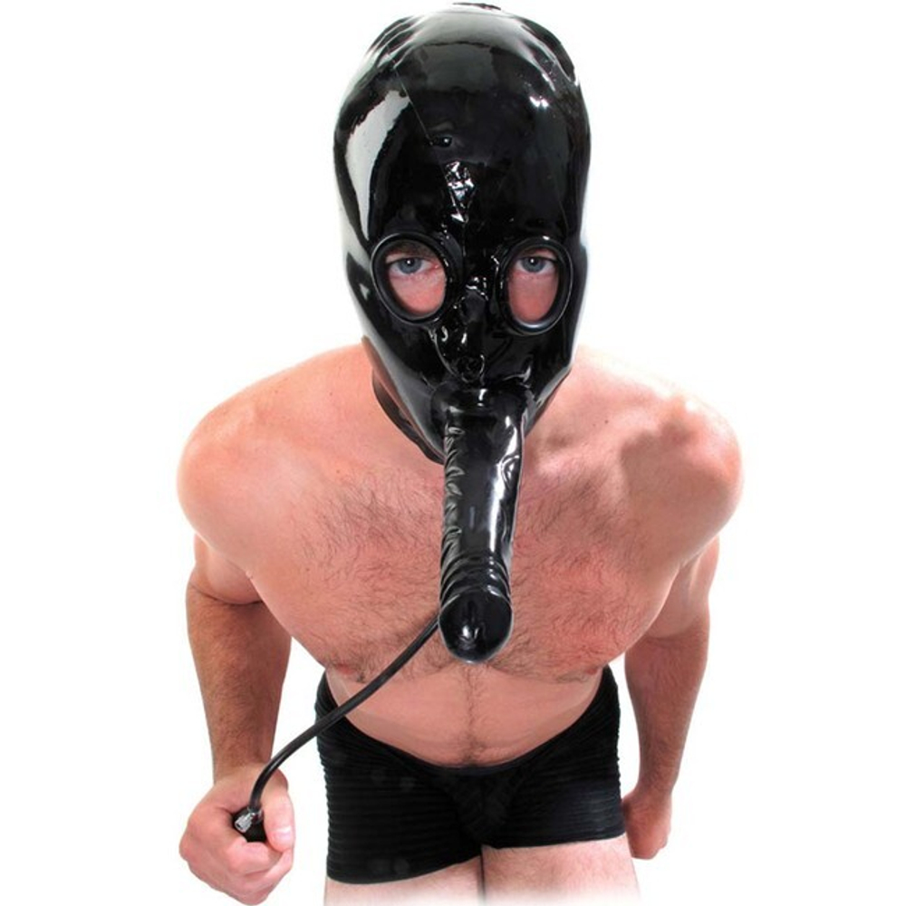 Шлем на молнии с надувным кляпом и фаллосом Fuck My Face Hood (Цвет: черный)