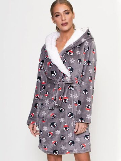 Уютный коротенький халат с капюшоном (Размер: L) (Цвет: темно-серый)