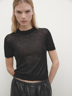 Massimo Dutti Свитер с короткими рукавами, черный