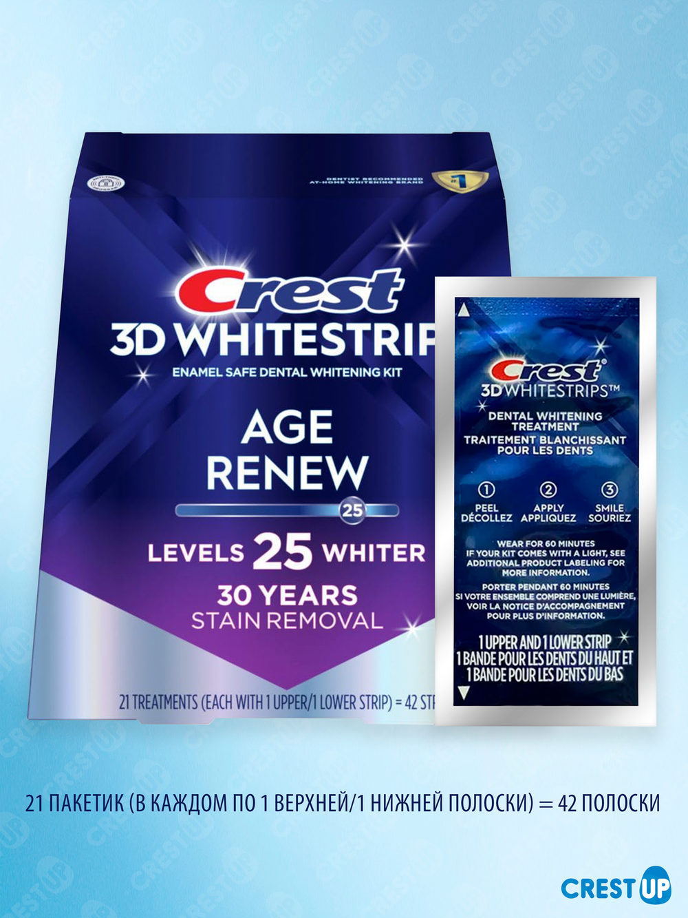 Отбеливающие полоски для зубов Crest 3D Whitestrips Age Renew (Supreme Bright)