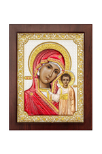 Казанская БМ, икона прямоугольная с рамкой, красное дерево, эмаль 185х235