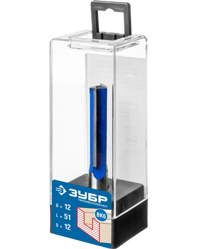 ЗУБР 12 x 51 мм, хвостовик 12 мм, фреза пазовая прямая с нижними подрезателями, Профессионал (28755-12-51)