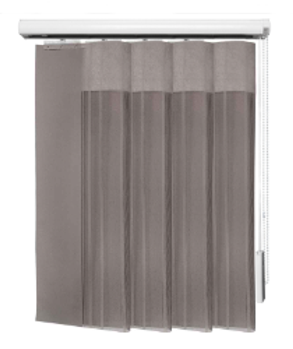 Вертикальные тюлевые жалюзи "Вальс" с карнизом Стандарт без декоративной планки, ткань коллекции Шуберт, цвет 9517 дымчатый