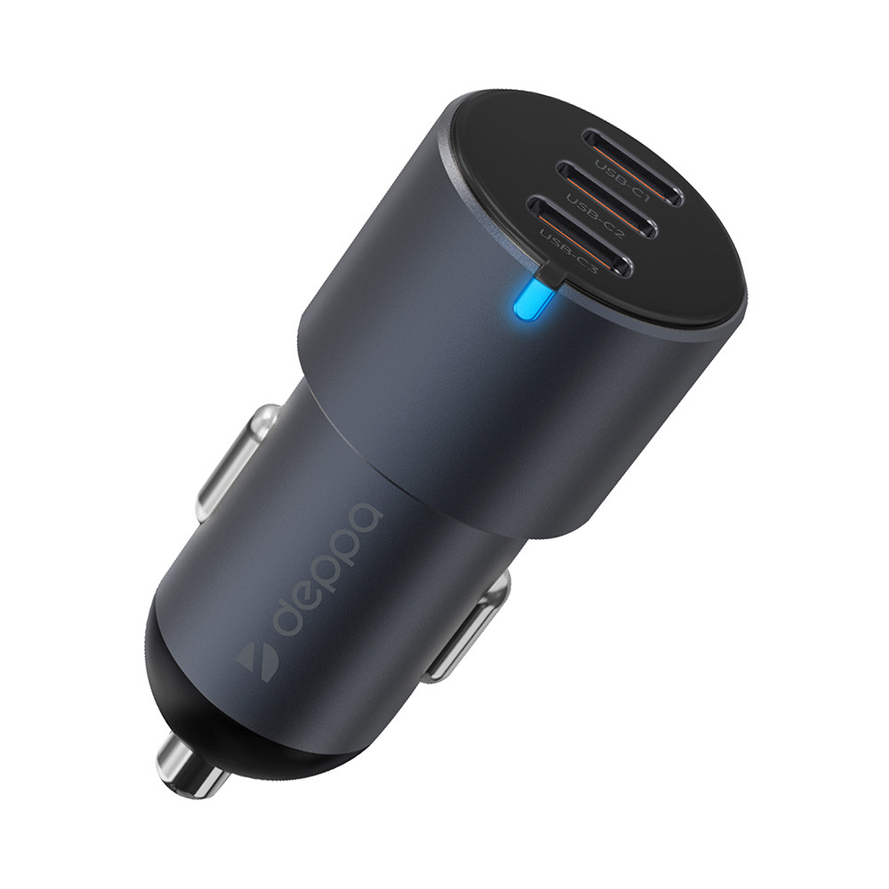 Автомобильное зарядное устройство 3xUSB Type-C, 65Вт, 3А, PD, серый
