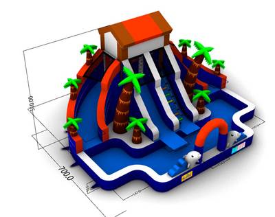 Коммерческий надувной водный батут с бассейном «Домик у моря» 10*7*5 м