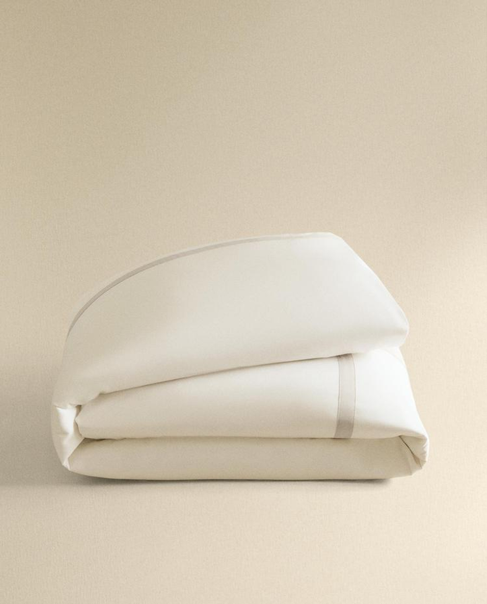 ZARA HOME САТИНОВЫЙ ПОДОДЕЯЛЬНИК С КАЙМОЙ, СЕРЫЙ