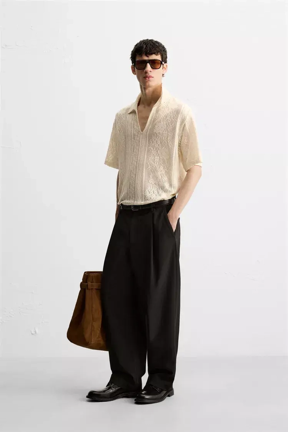 ZARA ЖАККАРДОВОЕ ПОЛО С УЗОРОМ, ЭКРЮ