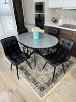 Круглый стеклянный раздвижной стол и стулья "ГУЧИ" черный