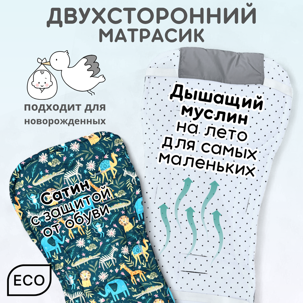 Матрас в коляску двухсторонний детский из муслина