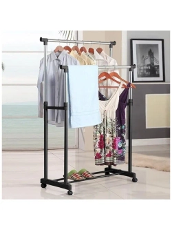 Двойная напольная передвижная стойка для одежды Double-Pole Telescopic Clothes Rack