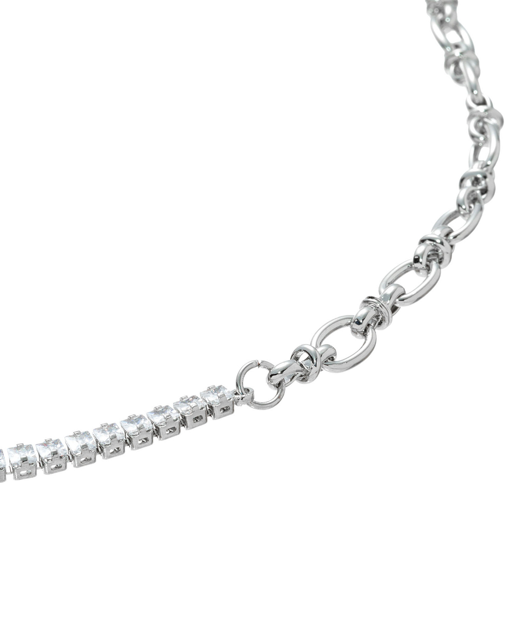 Колье полоса цирконов и цепь, серебро