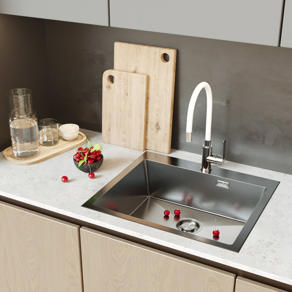 Мойка настол.монтаж 60х50 (3,0) вып 3 1/2  MIXLINE PRO с ФАСКОЙ 22см с сифоном (черный графит)