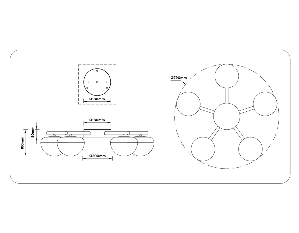 Светильник светодиодный потолочный LH12009/5 BK/GD/SM черный/золото/дымчатый 30W 3000K D790*180