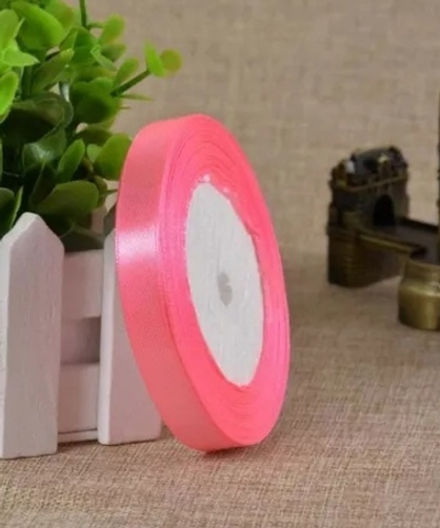 Лента атласная 12 мм 23 м, ярко-розовая