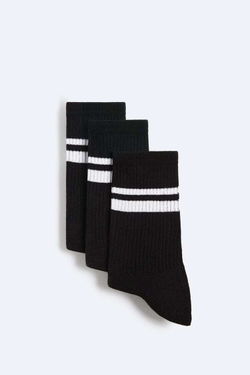 ZARA НАБОР ИЗ ТРЕХ ПАР НОСКОВ С ПОЛОСКАМИ, ЧЕРНЫЙ