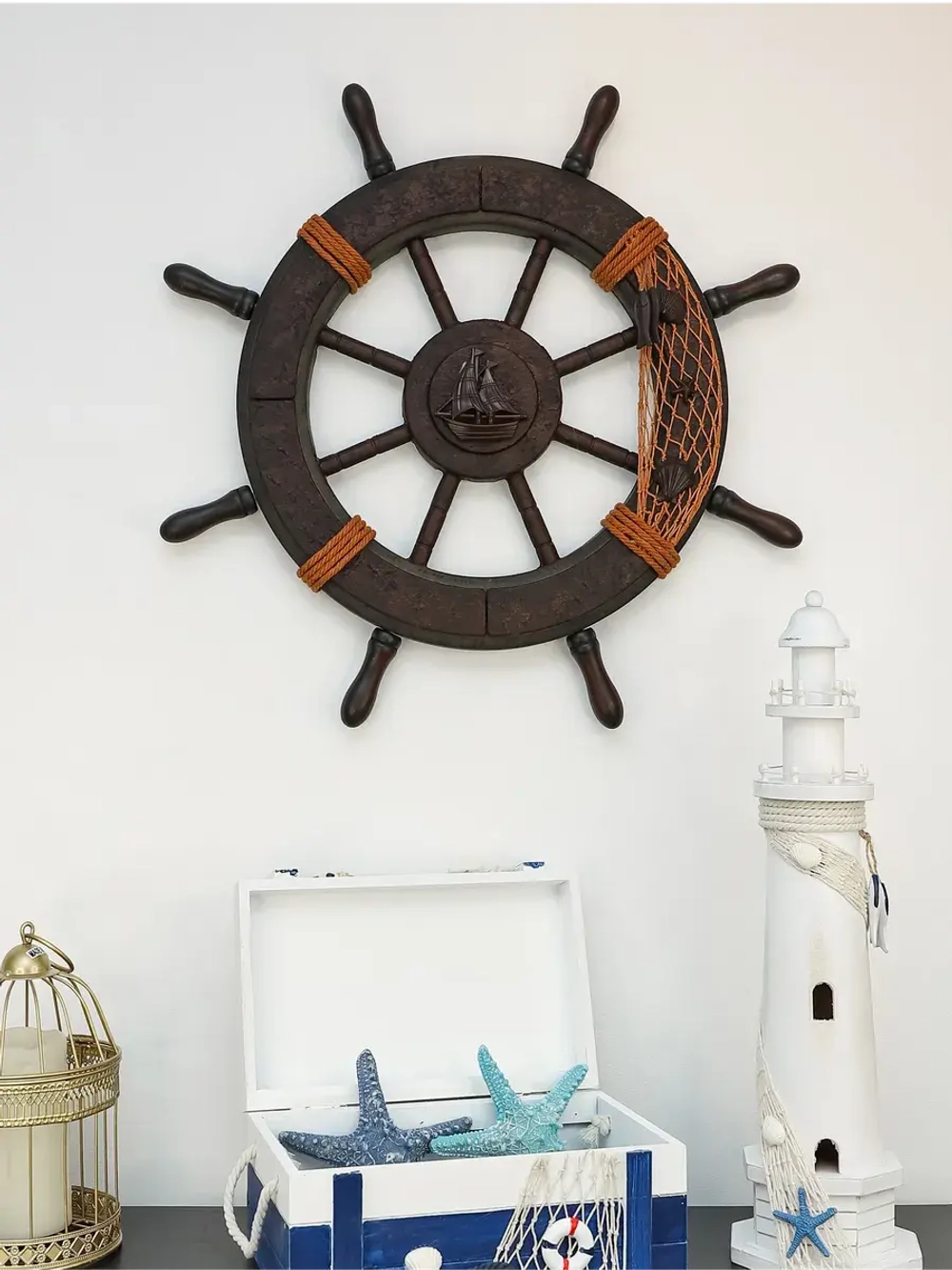 Декор для дома на стену "Штурвал" 62 см