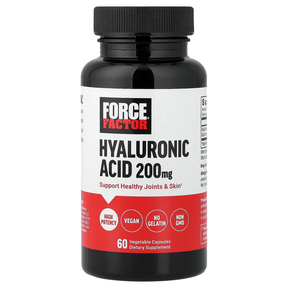 Force Factor, гиалуроновая кислота, 200 мг, 60 вегетарианских капсул