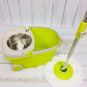 Швабра и ведро для отжима и полоскания на 2 колесиках с ручкой Spin Mop Wheels Салатовый