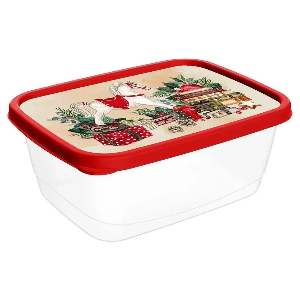 Контейнер для продуктов прямоугольный 1,5л с декором Игрушки, Красный