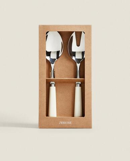 ZARA HOME НАБОР ПРИБОРОВ ДЛЯ САЛАТА С ЦВЕТНОЙ РУЧКОЙ (2 ШТ.), КРЕМОВЫЙ