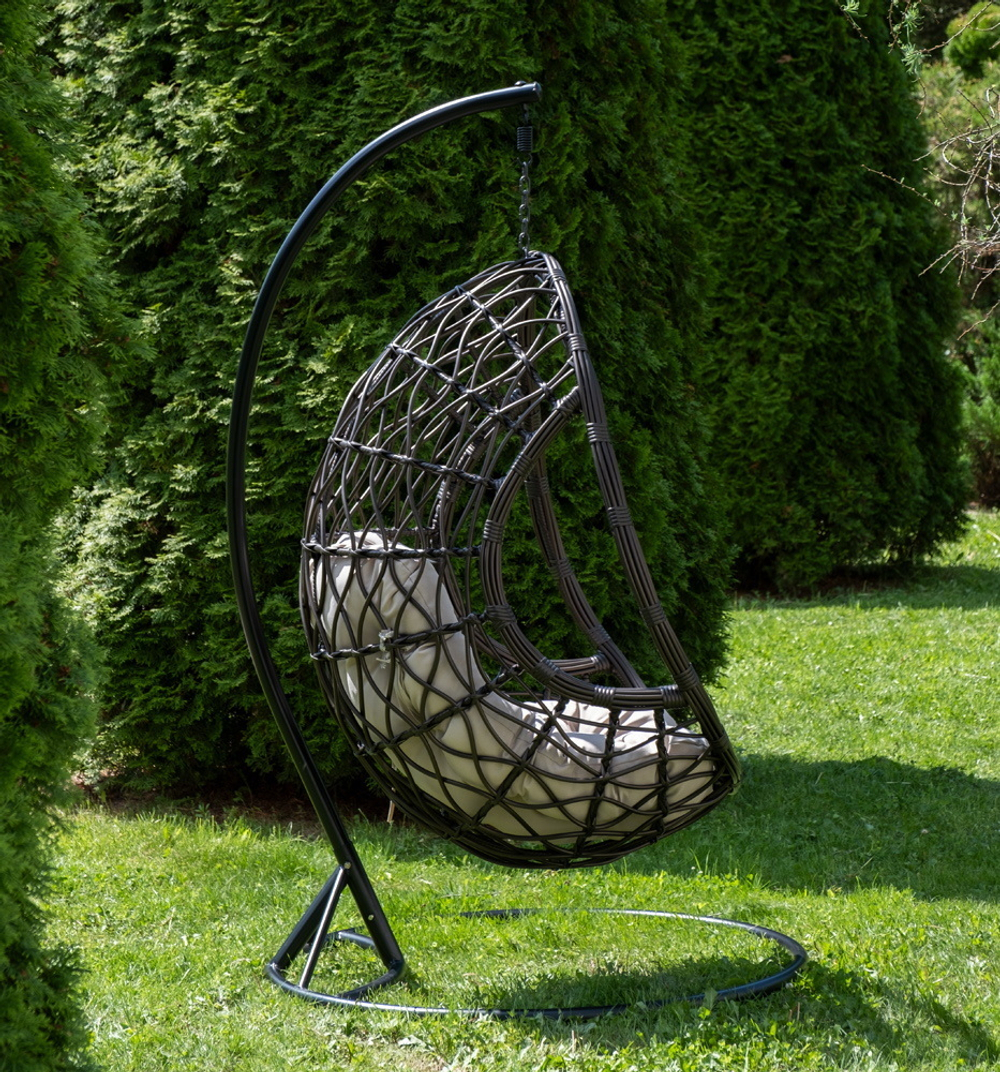 "Венеция" подвесное кресло-кокон из искусственного ротанга, цвет бронзовый с бежевой подушкой