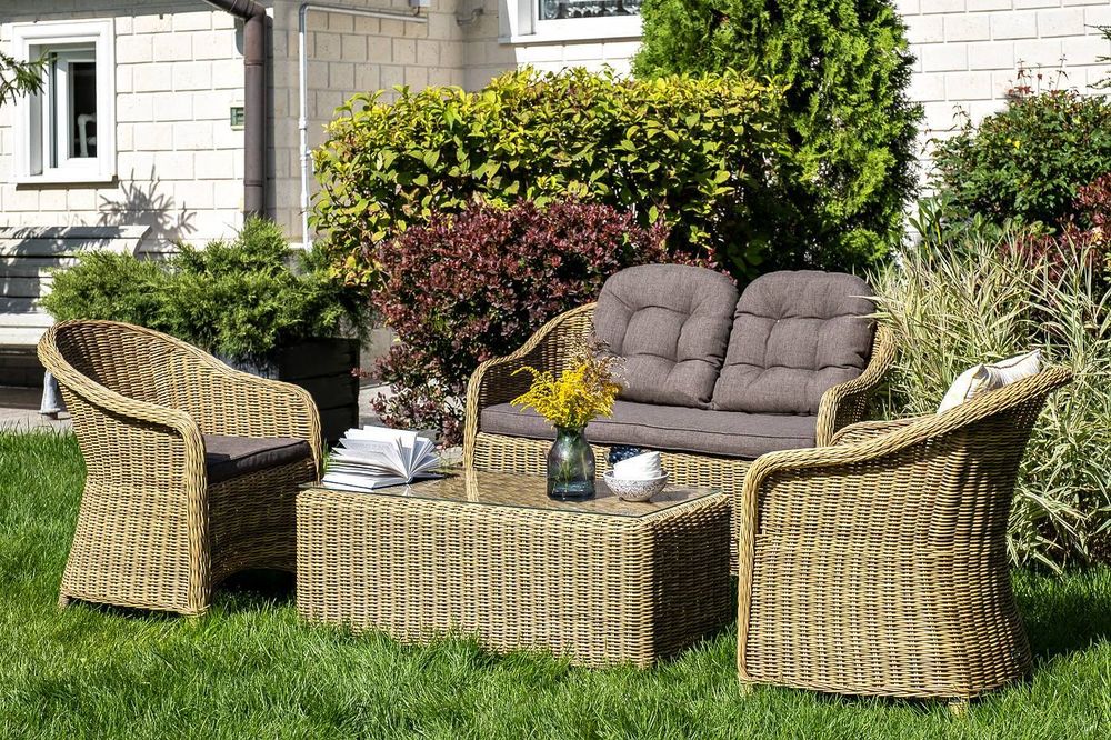 "Равенна" лаунж-зона из искусственного ротанга, цвет соломенный