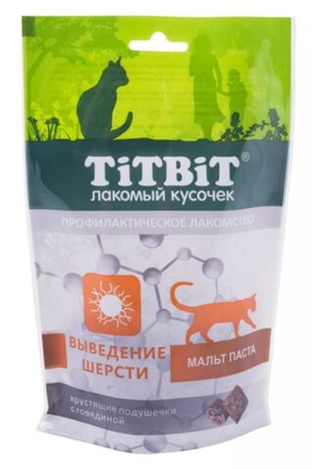Подушечки с говядиной для выведения шерсти, 60г лакомства для кошек TiTBiT