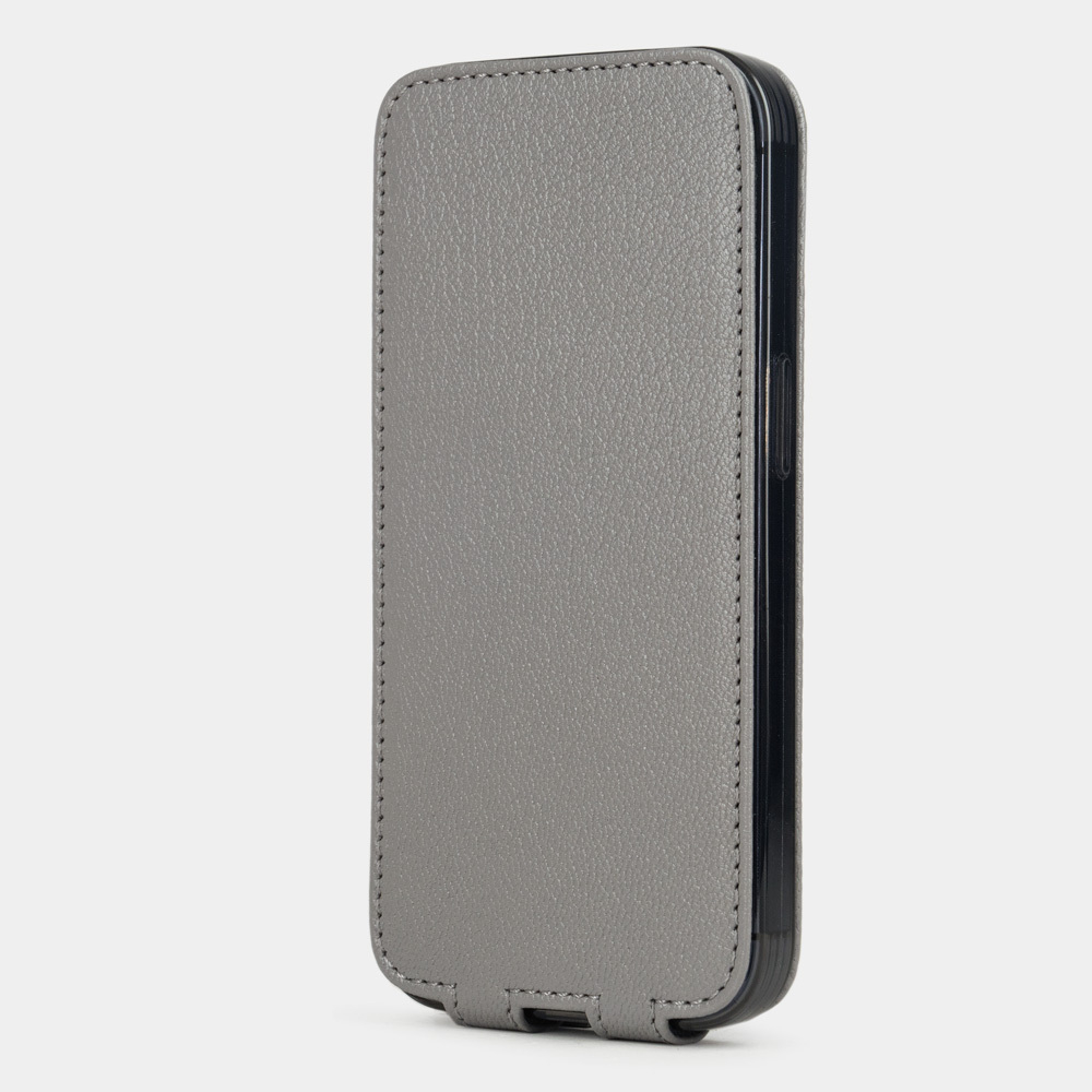 Чехол для iPhone 14 Pro из кожи козы, стального цвета