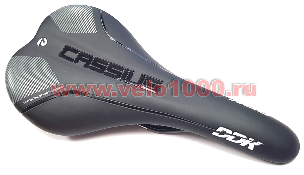 Седло DDK-5355 для MTB/RACE 270x148мм, рельсы полые Cr-Mo. Лого "CASSIUS". Чёрное