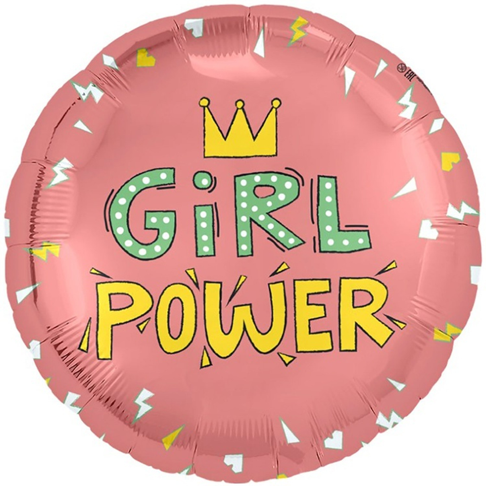 Фольгированная фигура, круг, GIRL POWER,18"/46СМ