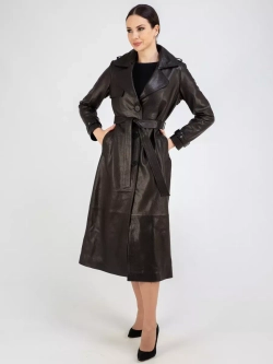 Кожаный тренч длинный с поясом плащ
