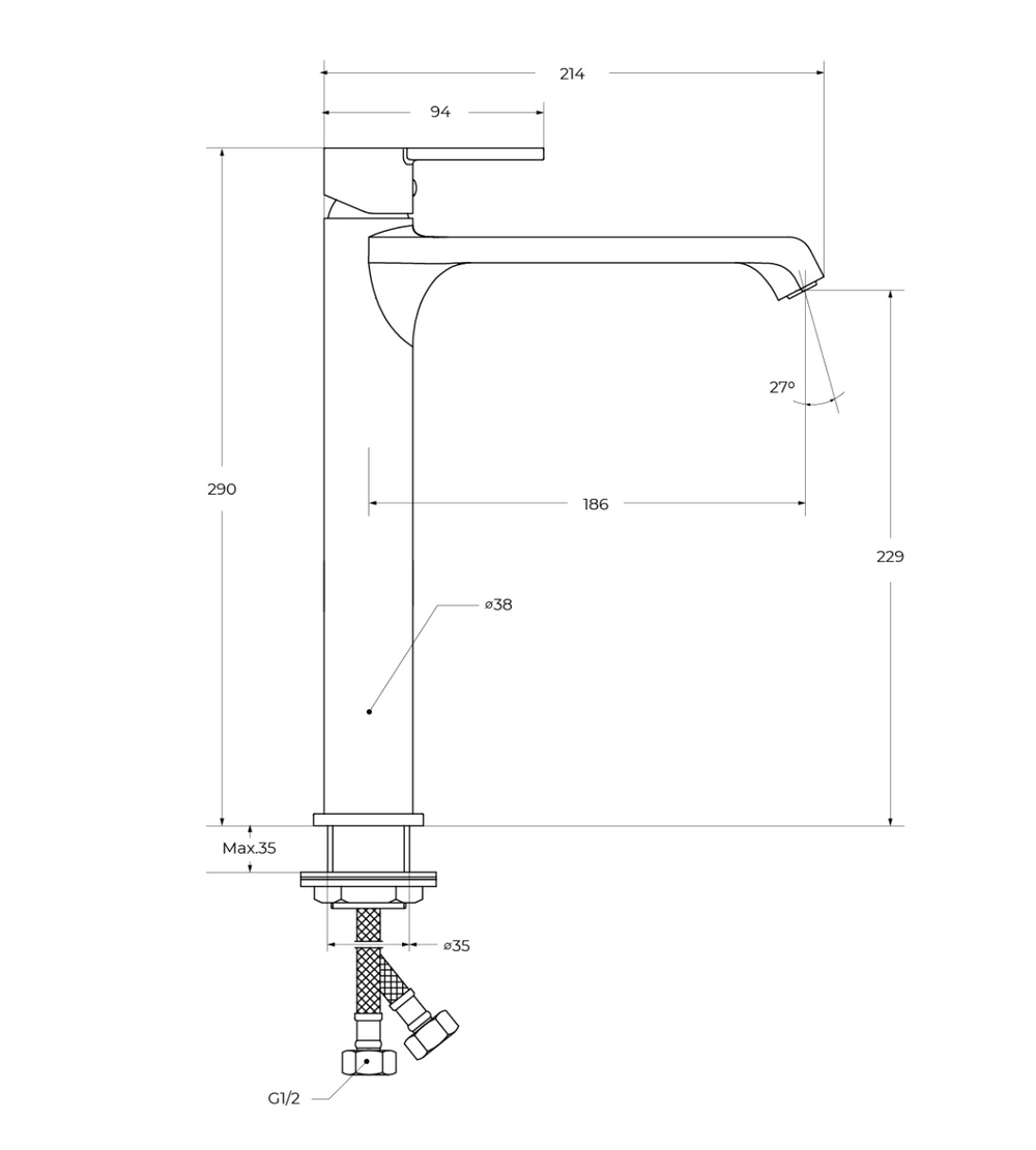 Смеситель BelBagno для накладной раковины, без донного клапана AURORA-LMC-CRM-W0