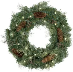Рождественский венок Версаль с шишками 60 см., 30 теплых-белых Led ламп, Литая хвоя+ПВХ, ЕлкиТорг (52038)