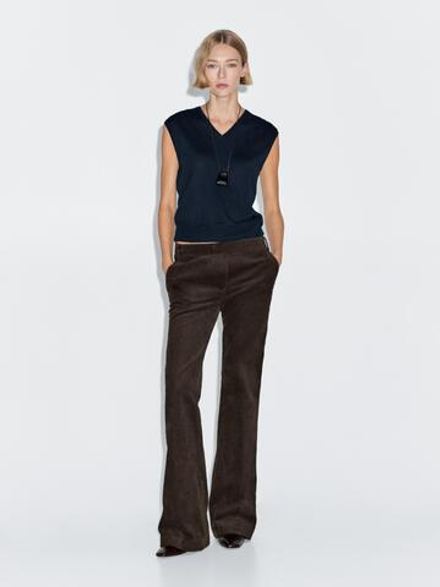 Massimo Dutti Расклешенные вельветовые брюки, шоколадный