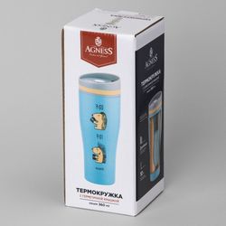 ТЕРМОКРУЖКА AGNESS "ЁЖ" 360МЛ, КОЛБА НЕРЖ.СТАЛЬ 18/10