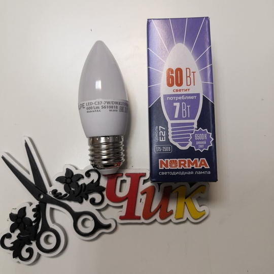 Лампочка СВЕЧА E27 светодиодная 7W (холодный белый свет 6500K) 220В