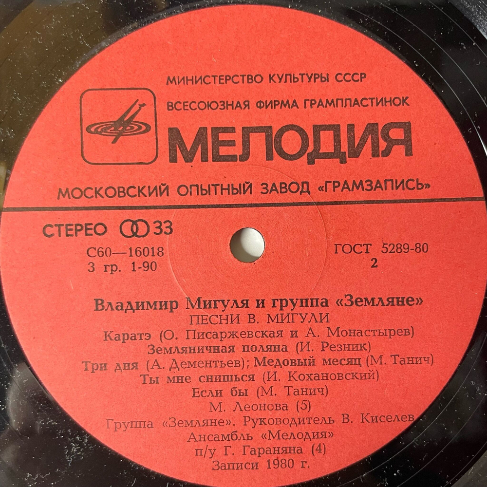 Винтажная виниловая пластинка LP Владимир Мигуля И Группа Земляне Песни В. Мигули (СССР 1981) Ты Мне Снишься