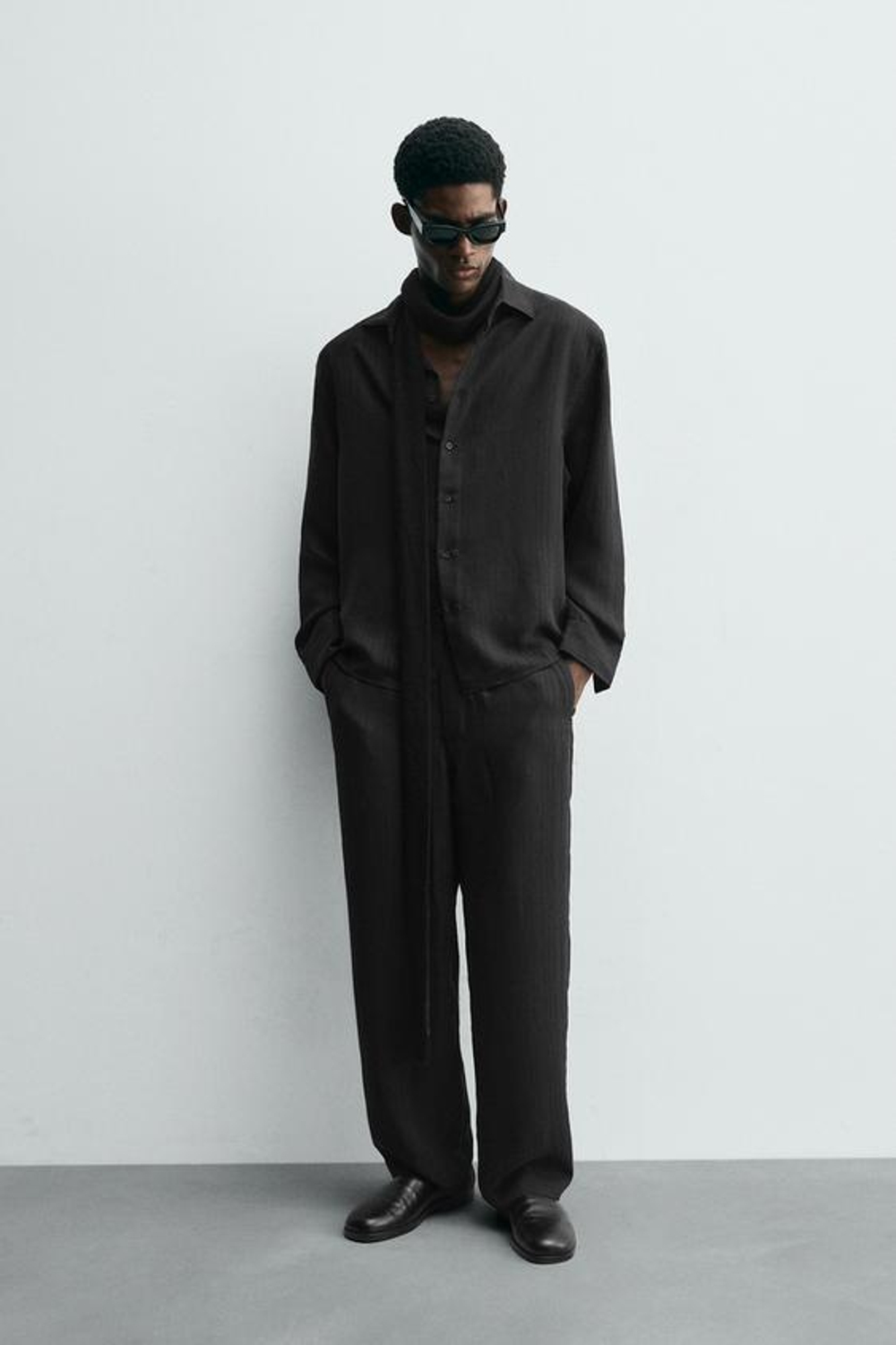 ZARA БРЮКИ JACQUARD В ПОЛОСКУ, ЧЕРНЫЙ