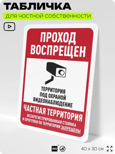 Табличка для частной территории "Парковки нет, частная территория", на дом, для участка, организаций, предупреждающая, 40х30 см, Silver Plane x Айдентика Технолоджи
