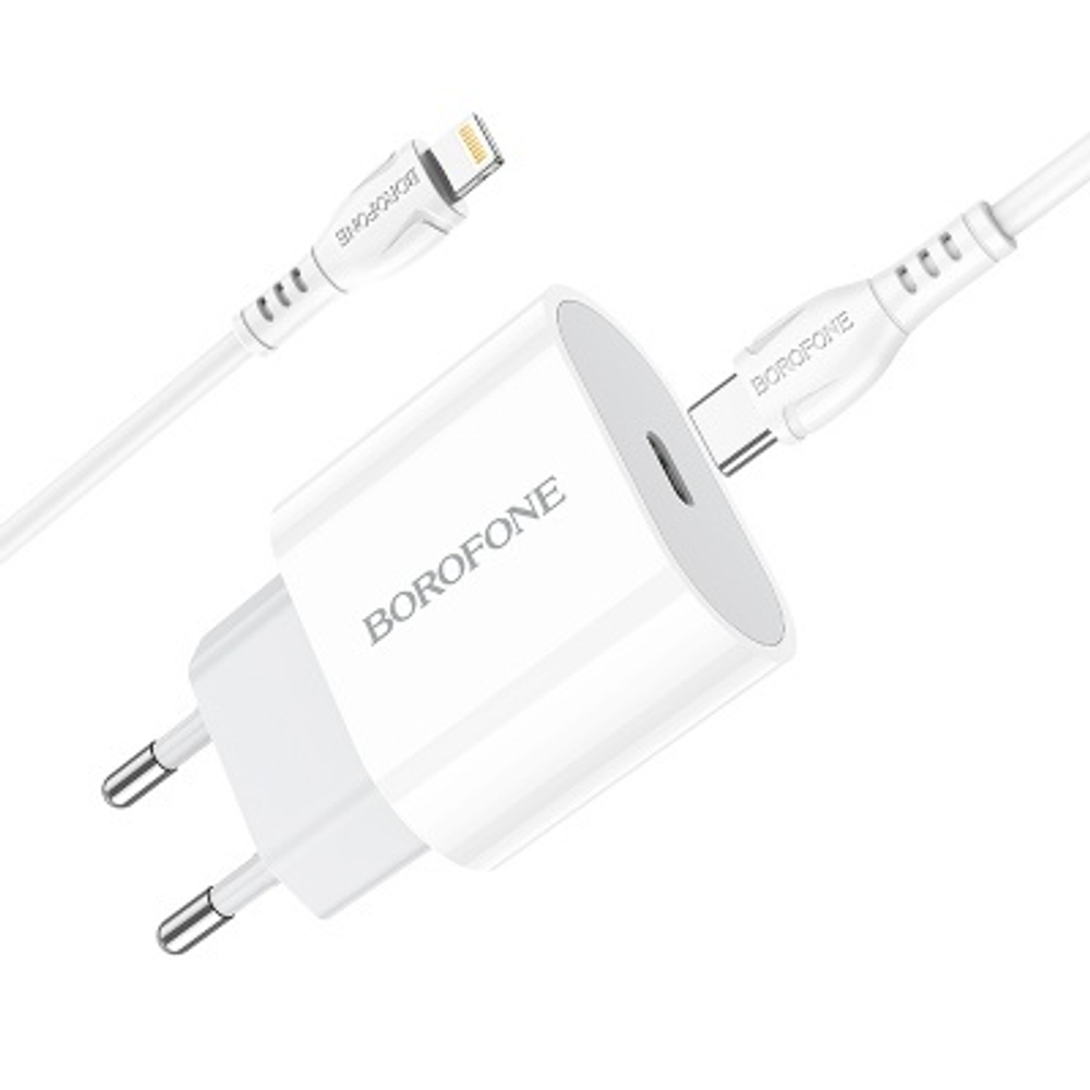 Зарядное устройство BOROFONE BA61A Origin single Type-C + Кабель Type-C/Lightning, 2.1A, белый