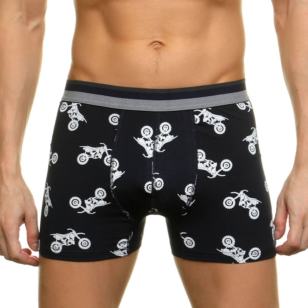 Темно-синие трусы-боксеры с принтом в виде байков (Размер: S) (Цвет: темно-синий)