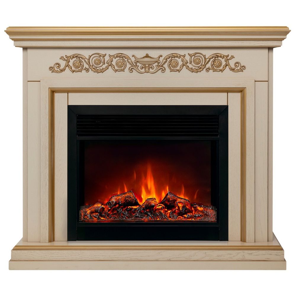 Электрокамин RealFlame Leticia 26 WT белый дуб с золотой патиной с очагом Moonblaze